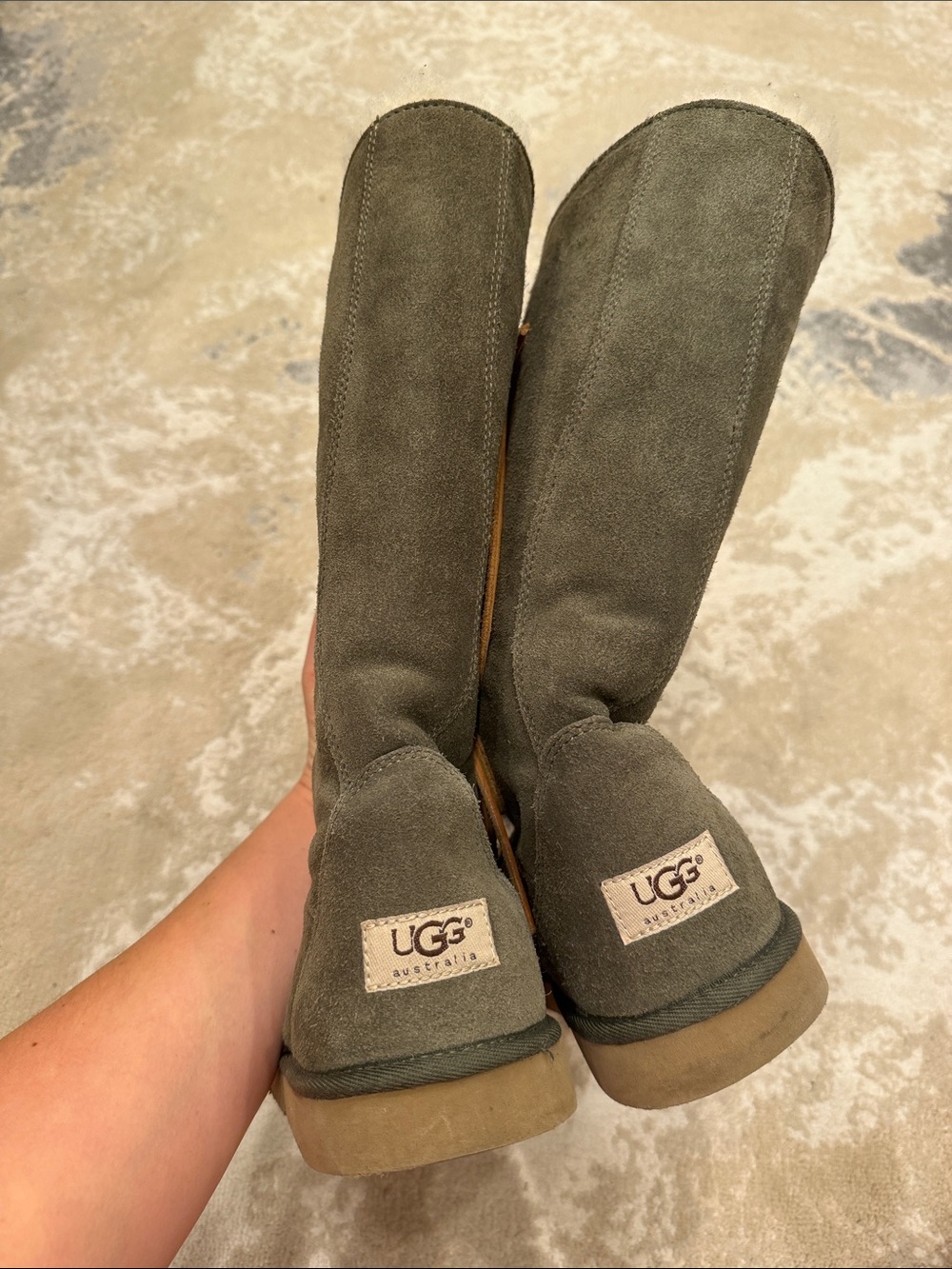 UGG Whitley Sage Green Suede Sheepskin Shearling Fur Boots Size 10 - Picture 8 of 12